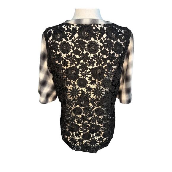 Nordstrom Signature Women's Plaid Blouse Black & White Size Small Lace‎ Back - Picture 3 of 7